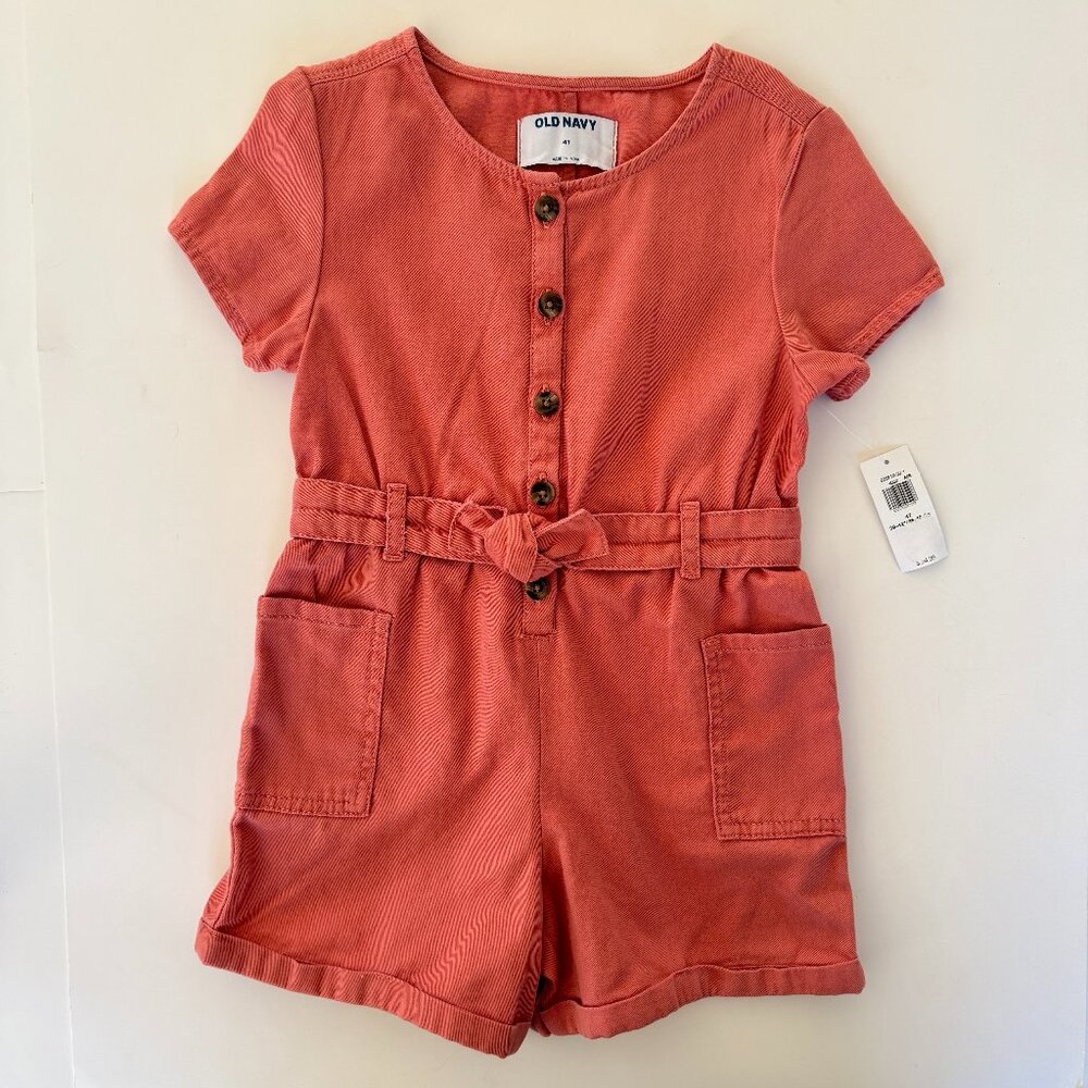 NWT Old Navy Toddler Girl Coral Belted Romper 4T